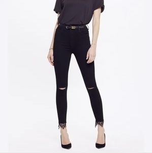 MOTHER Denim The Swooner Dagger Ankle Fray Baa Baa Black Sheep Size 25